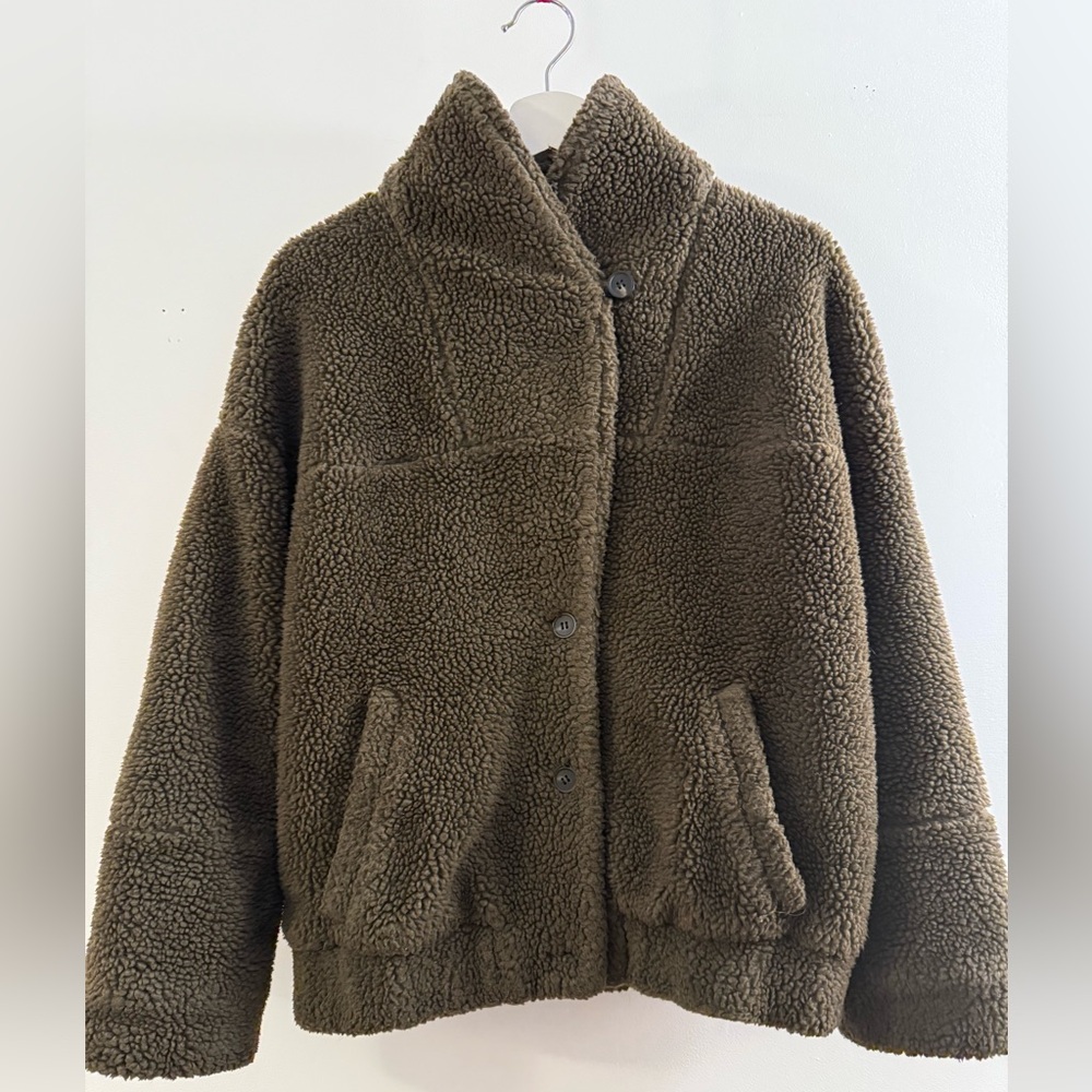 Apiece Apart Campania faux fur bomber jacket, olive green, size 4